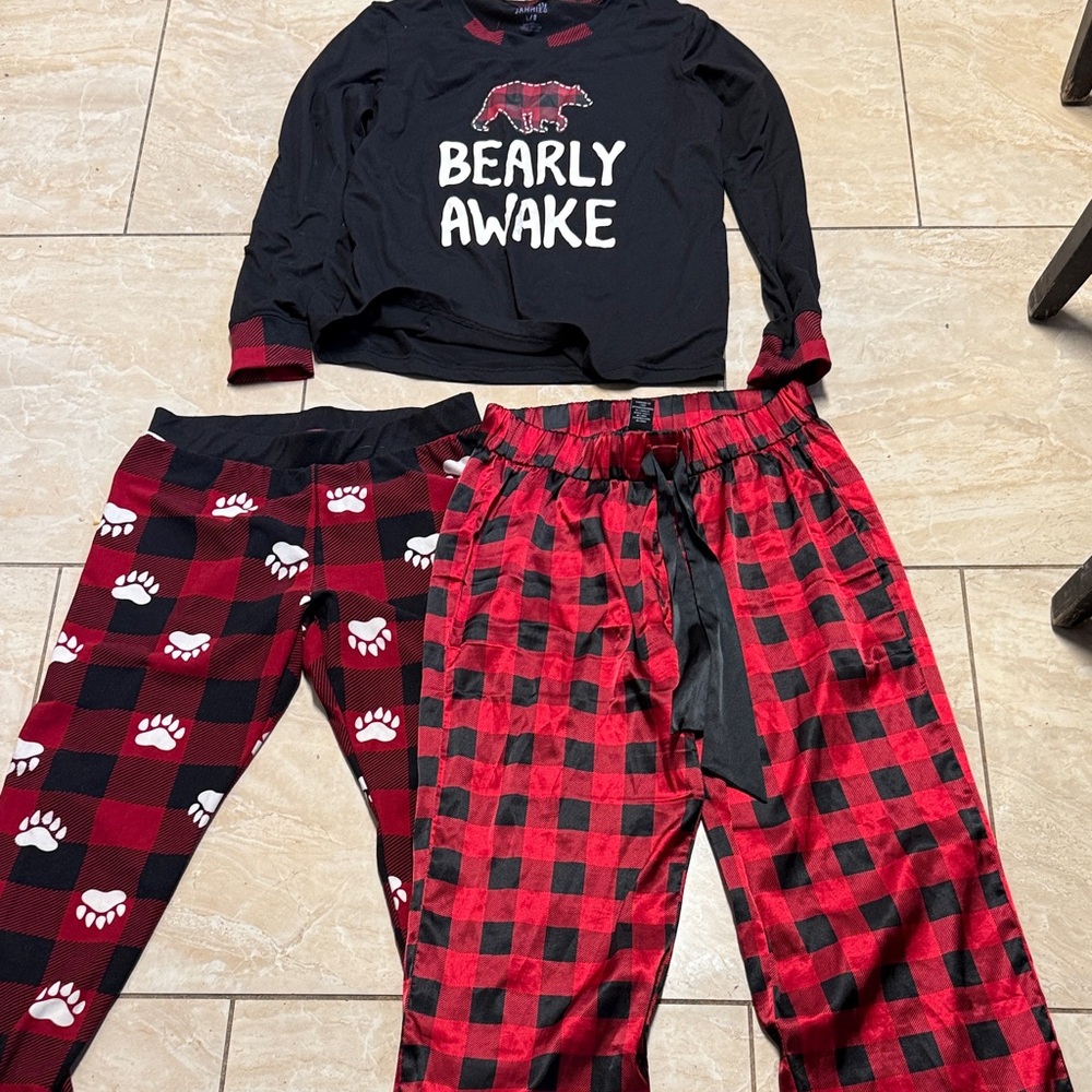 Bearly Awake Pajama Set - Black and Red
